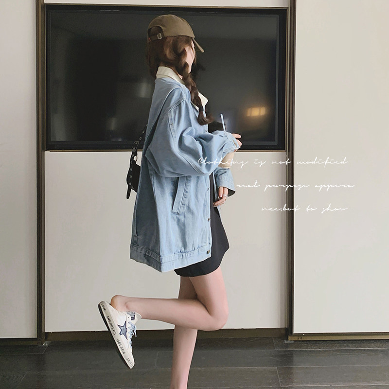 港风复古chic牛仔外套女2024秋季新款小个子宽松休闲百搭短款上衣,女装短外套,浙宝199