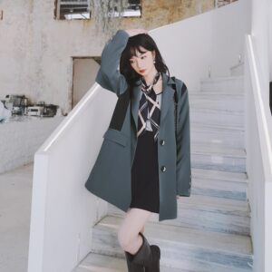韩版绿色休闲西装外套女春秋2025年新款爆款高级感炸街百搭小西服图片