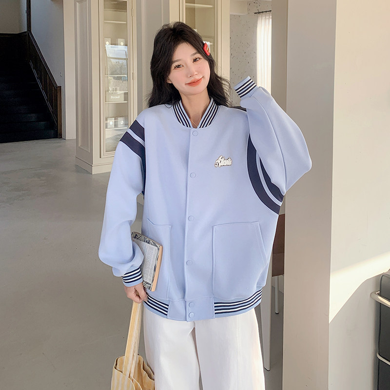 蓝色美式复古棒球服外套女春秋2025新款学院韩版宽松休闲夹克上衣,女装短外套,浙宝199