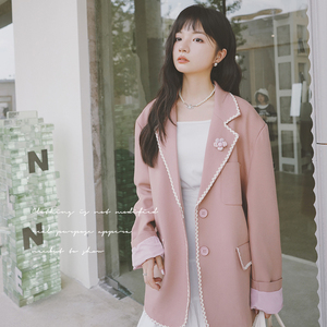 粉色炸街小西装外套女春秋设计感小众2025年新款休闲气质西服上衣图片