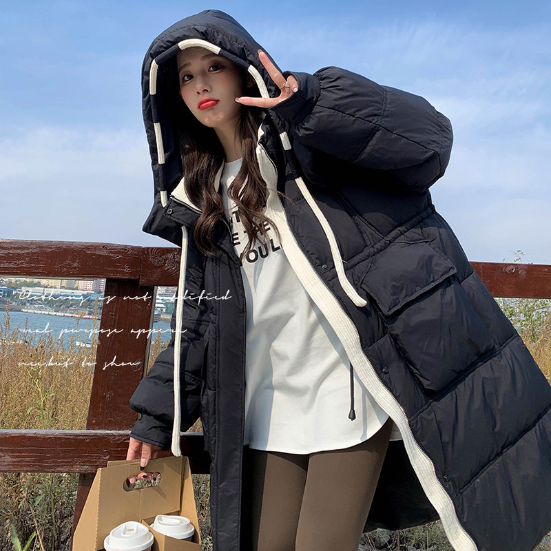 设计师款黑色长款90羽绒服冬季女2024年新款连帽加厚白鸭绒外套潮,女装羽绒服,浙宝199
