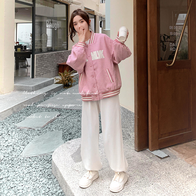 设计感粉色棒球服短外套女2025春秋季新款学院风甜美减龄夹克上衣,女装短外套,浙宝199