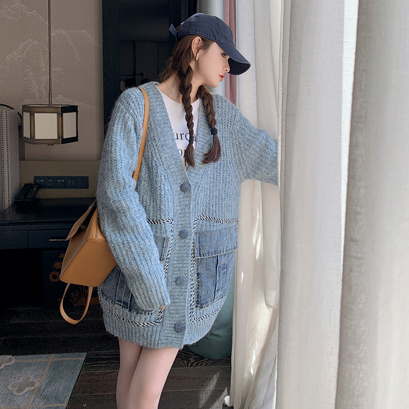 风牛仔拼接【现货冬装】渐变宽松大外套199-D265-P165-控248,女装短外套,浙宝199