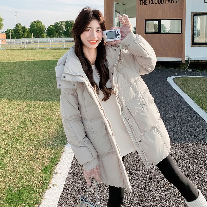 199-17589-90羽绒P345-控498【现货首發】米色羽绒服中长款,女装羽绒服,浙宝199