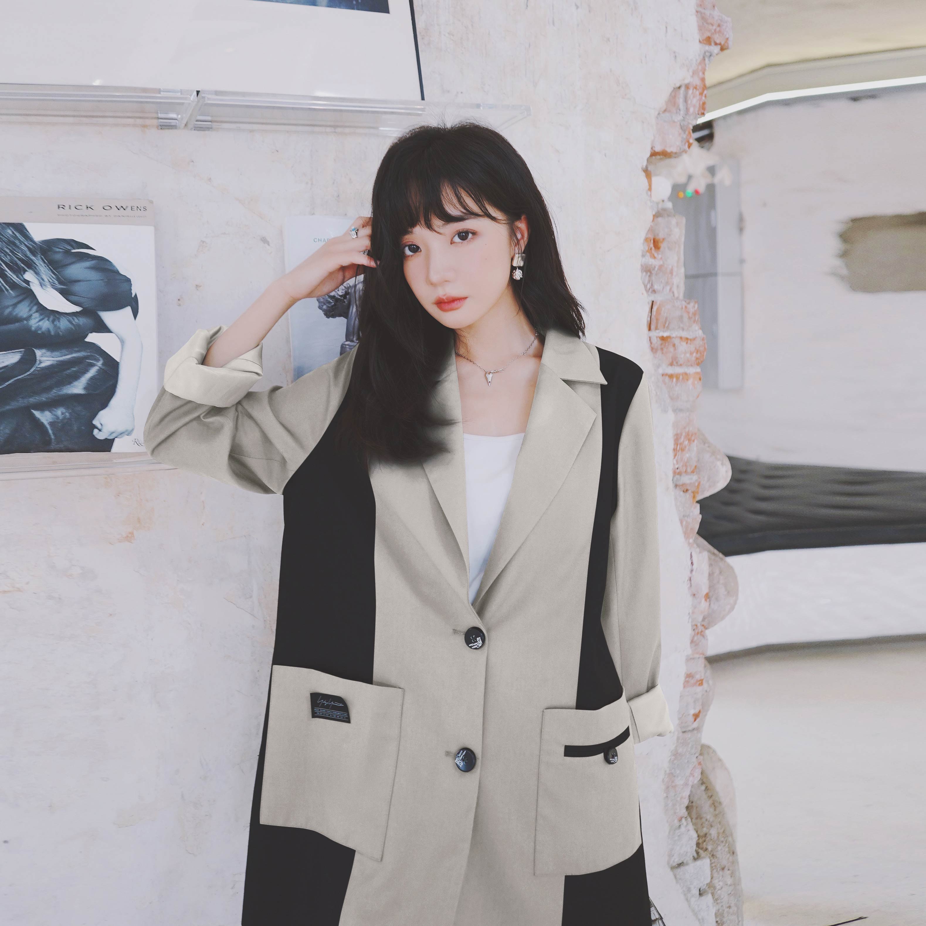 灰色高级感西装外套女2025春季新款韩版小个子休闲百搭炸街小西服,女装风衣,浙宝199