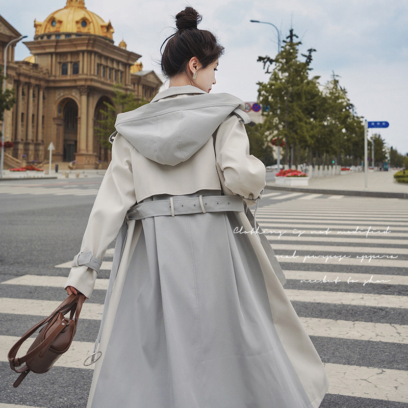 韩版长款风衣外套女装2025春秋新款今年流行显瘦气质时尚连帽大衣，女装风衣，浙宝199