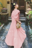 粉色娃娃领连衣裙女仙气超仙森系2023夏季新款设计感法式甜美长裙，女装连衣裙，浙宝199