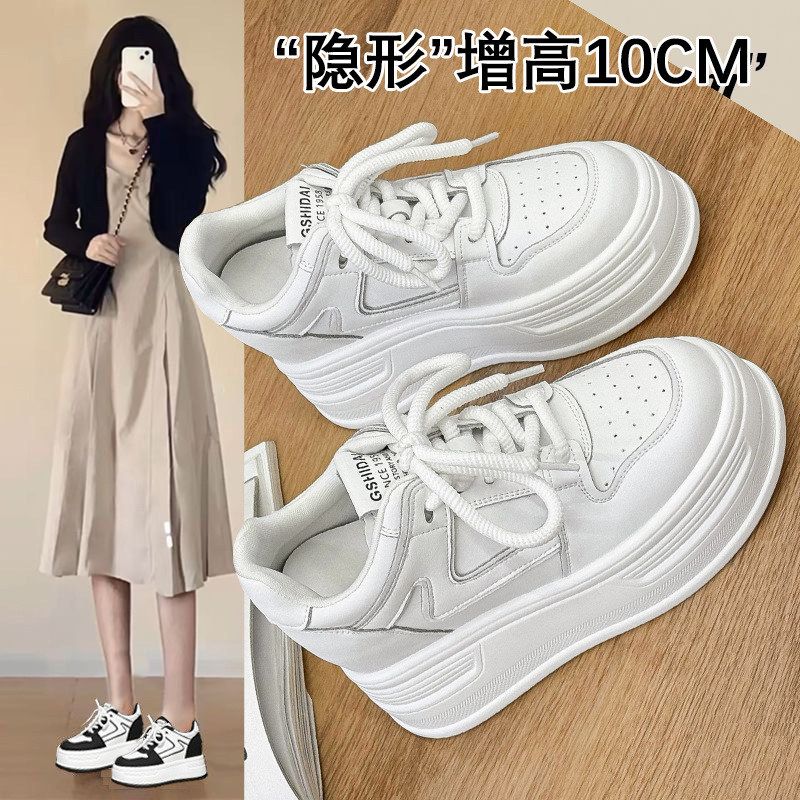 轻便运动休闲鞋女2026年春季新款韩版学生系带百搭真皮厚底小白鞋