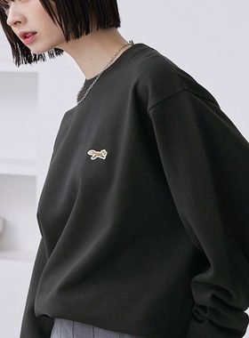 彬彬家~日本单小众潮货薄绒卫衣小狐狸刺绣宽松圆领上衣套头男女