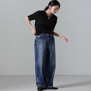 彬彬家~日本单贵牌中高腰牛仔裤略宽松纯棉直筒裤休闲阔腿裤