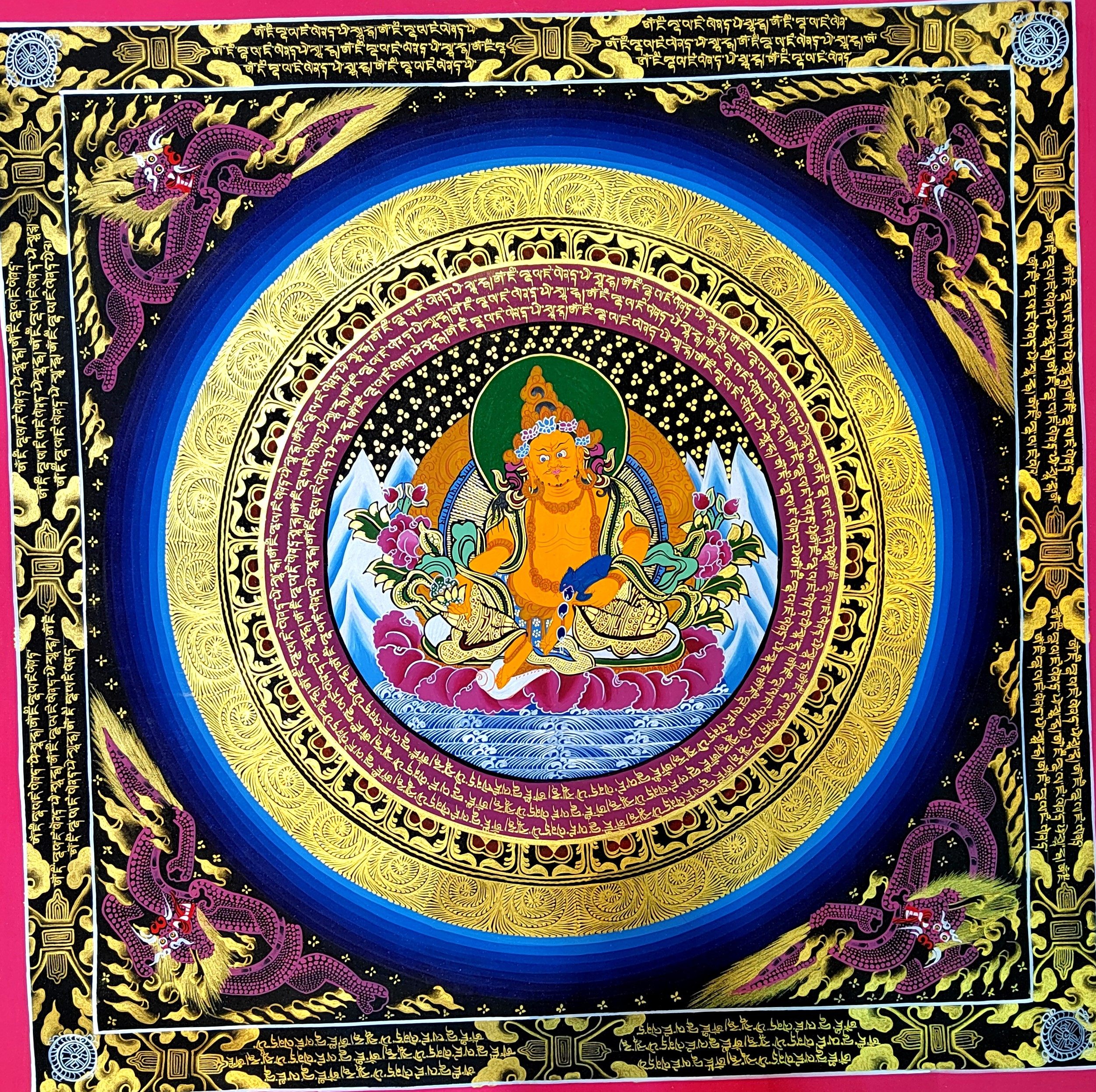 现代客厅唐卡挂画黄财神唐卡手工绘制坛城尼泊尔唐卡