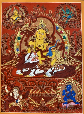财宝天王唐卡佛像画像玄关画藏传财神唐卡客厅佛堂佛像画五方财神