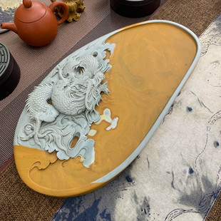 功夫茶具天然石材干泡台户外荷叶干泡石头茶盘石盘家用石茶盘摆件