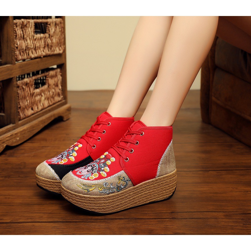 脸谱刺绣民族风布鞋帆布绣花鞋