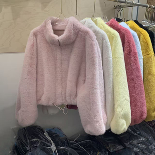 拉链立领水貂毛仿皮草外套女2025秋冬新款 宽松皮毛一体环保毛上衣