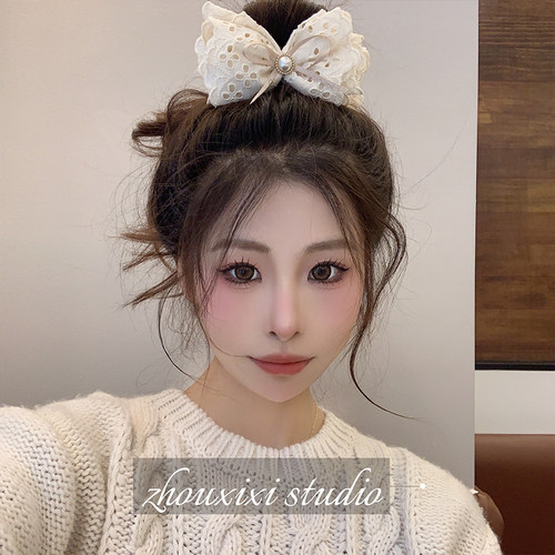 优雅珍珠蕾丝蝴蝶结发夹