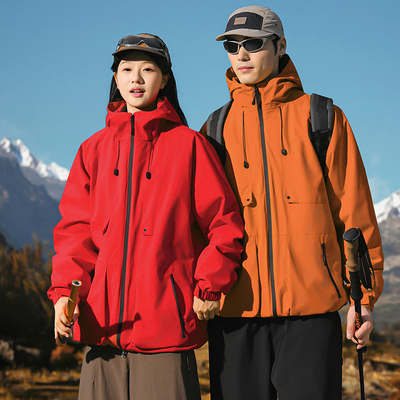 骆驼骑师新款纯色男冲锋衣夹克