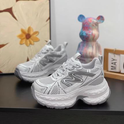 内增高7CM小个子真皮老爹鞋女2026春新款复古灰色时尚休闲运动鞋