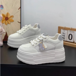 厚底真皮内增高8cm小白鞋女2026新款夏季镂空单网透气小个子板鞋