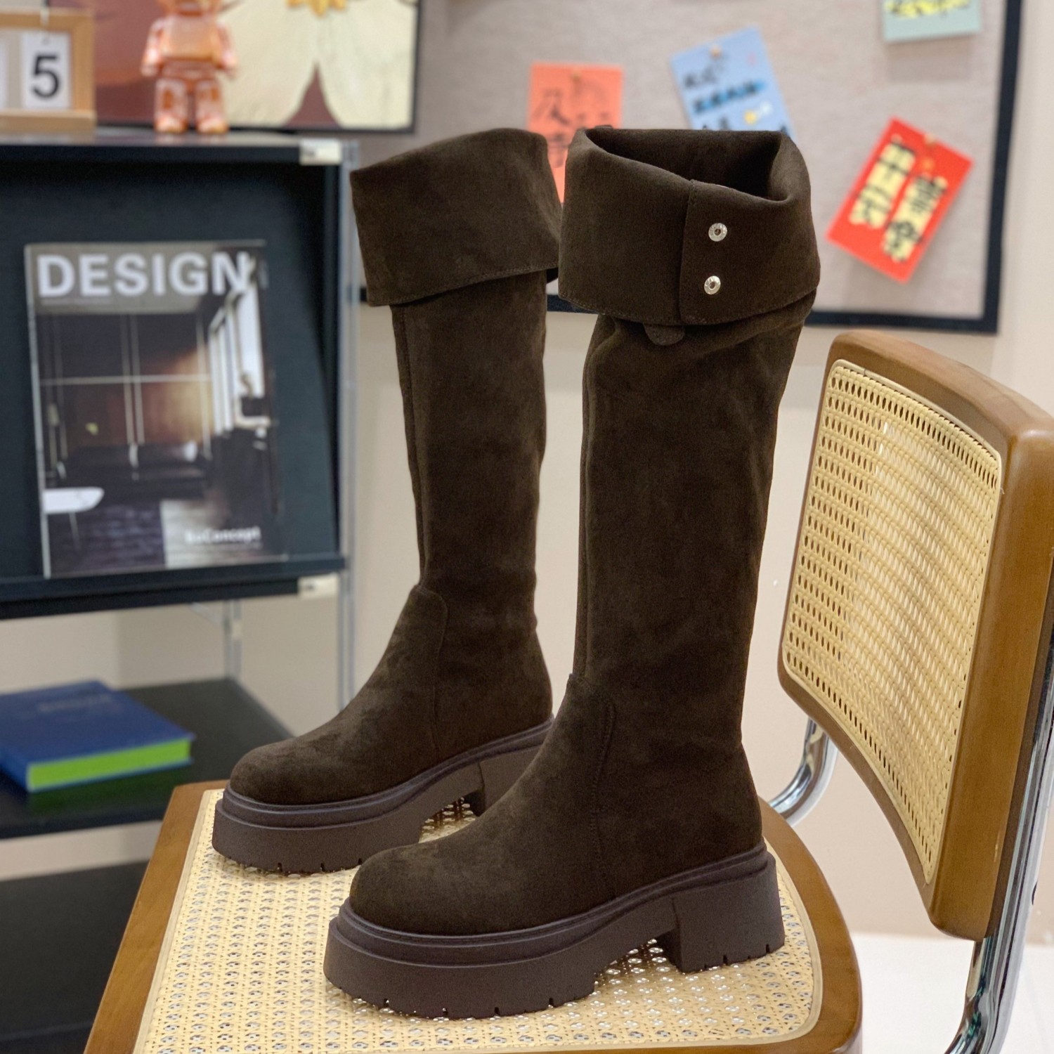 2025冬爆款翻盖两穿过膝长靴小个子女增高6CM复古绒面加绒骑士靴,女鞋,骑士靴,淘宝优惠券,粉丝福利购,淘宝优惠卷