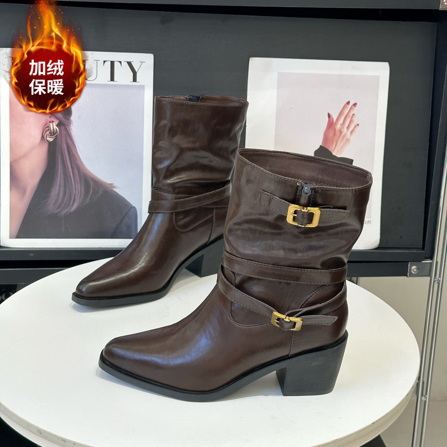 法式复古中筒西部靴是腿长暴击的