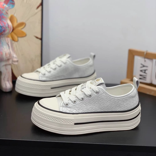 复古真皮松糕板鞋 透气休闲小白鞋 女2026夏季 厚底百搭薄款 新款 爆款