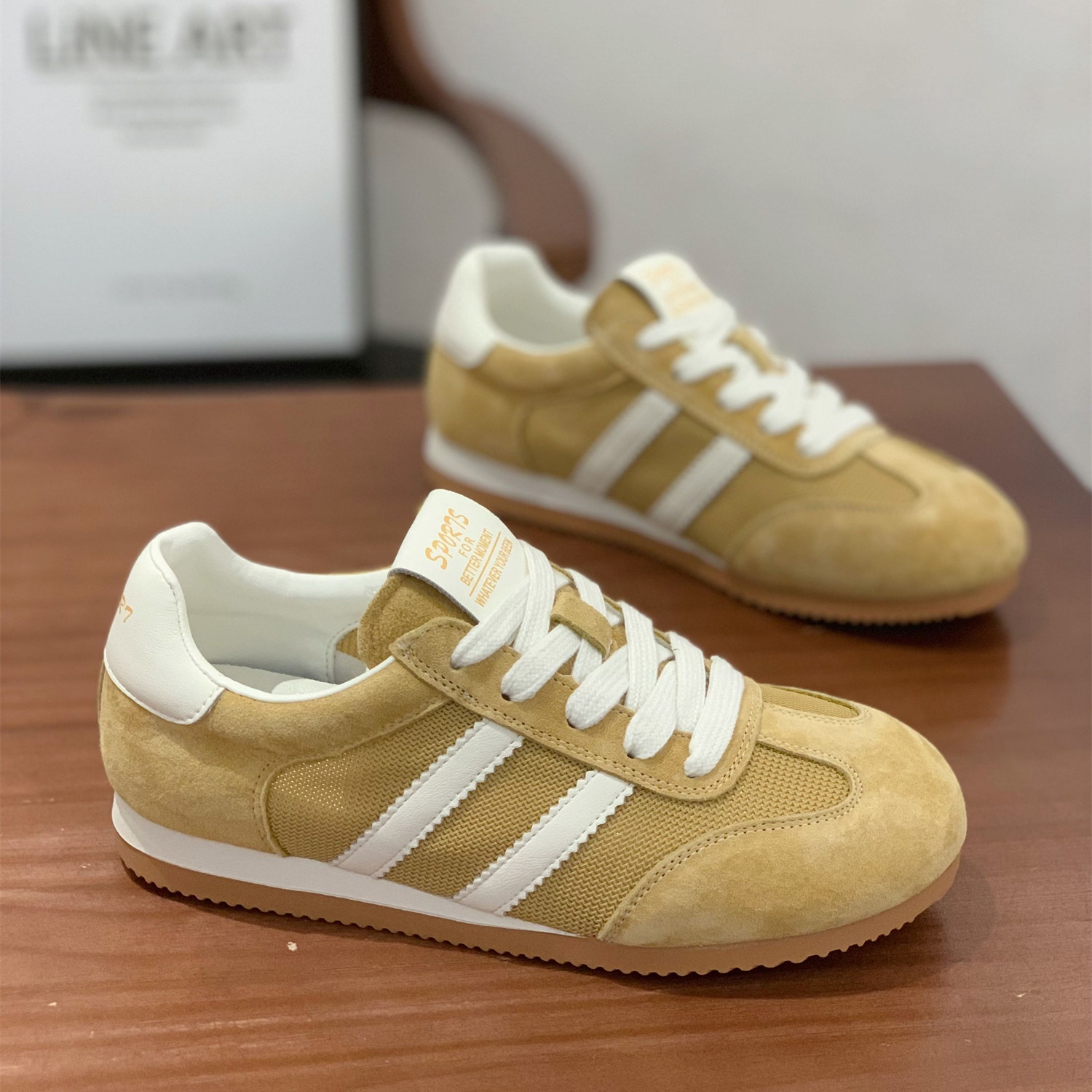 撞色百搭条纹单网透气休闲德训鞋