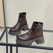 小个子增高6cm短靴女2025新款 秋冬加绒复古瘦瘦靴厚底做旧马丁靴