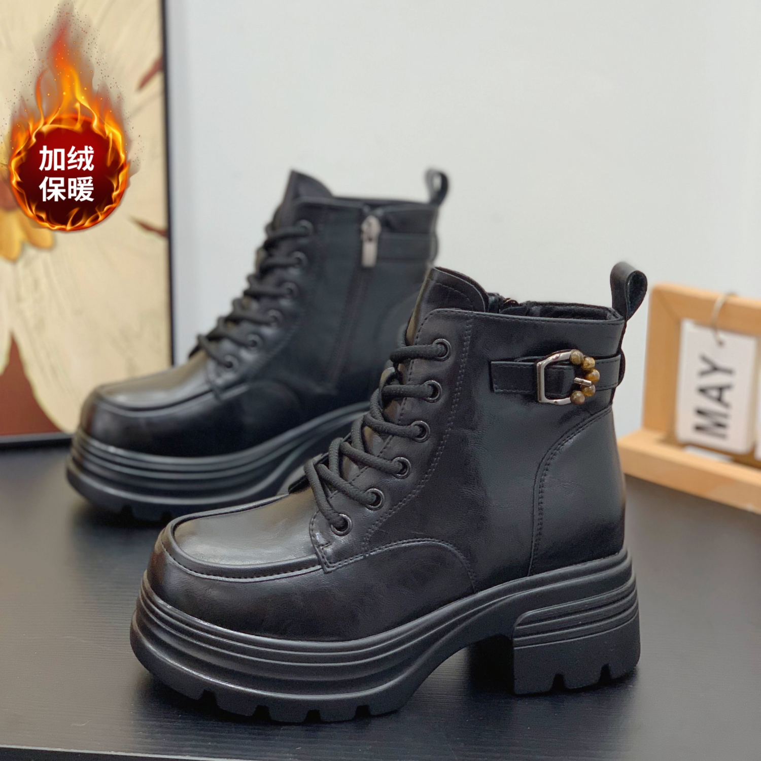 侧拉链穿脱方便舒适通勤显瘦靴子