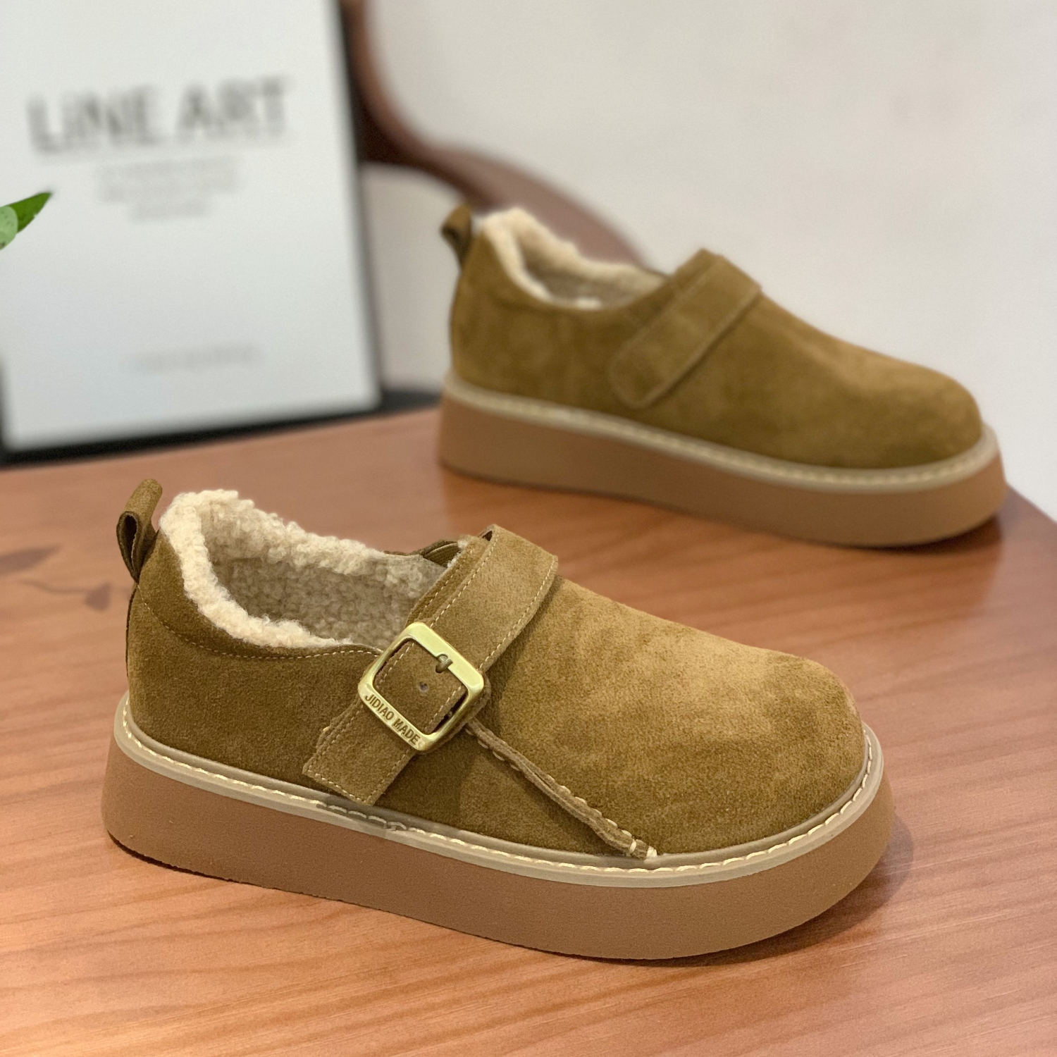 复古磨损厚底魔术贴一脚蹬勃肯鞋