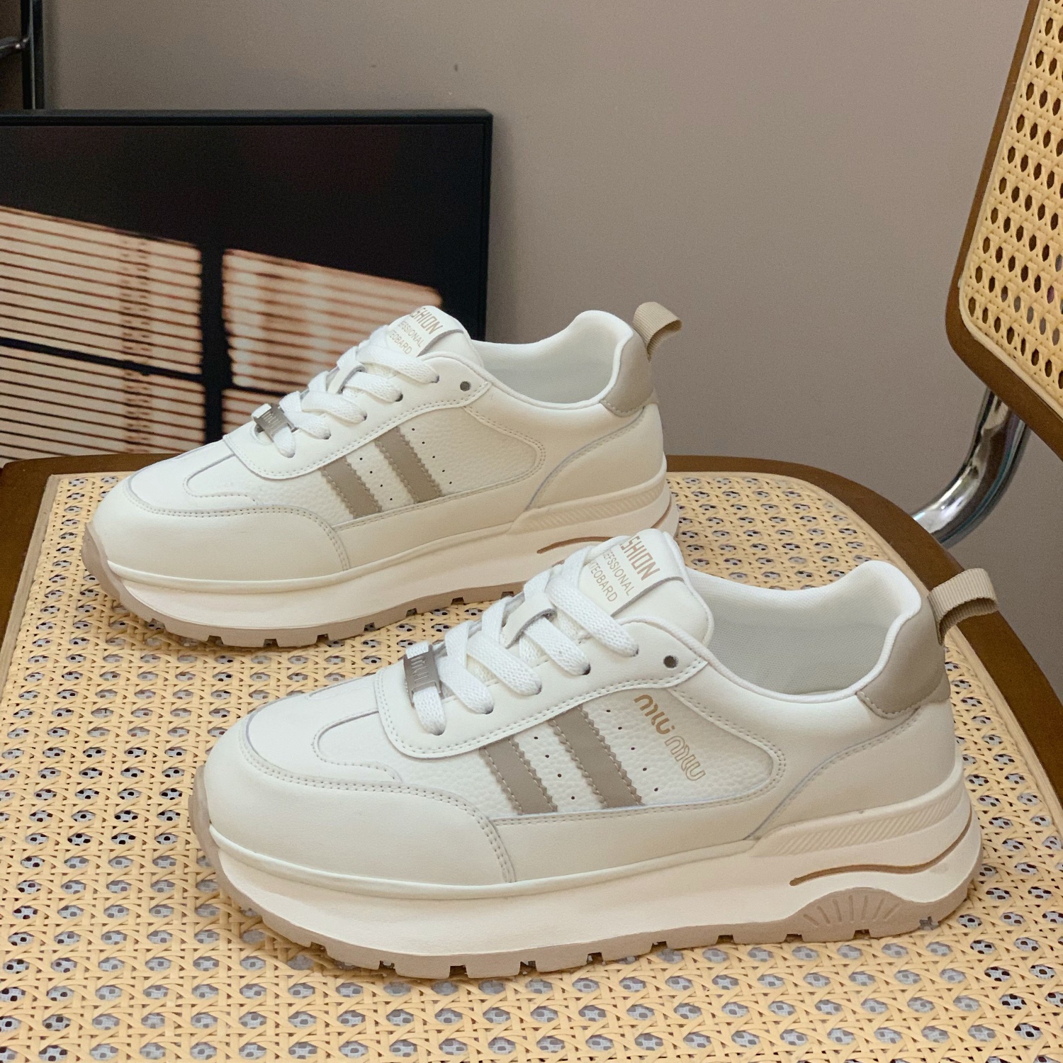 显脚小系带休闲松糕厚底老爹鞋