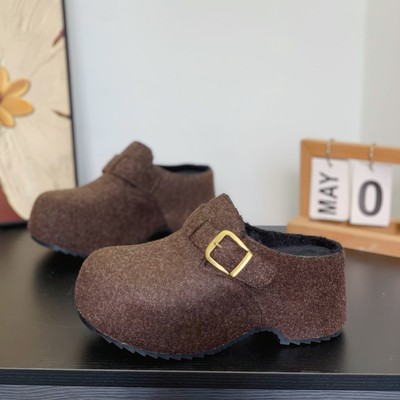 丑萌大头复古绒面无后跟勃肯半拖