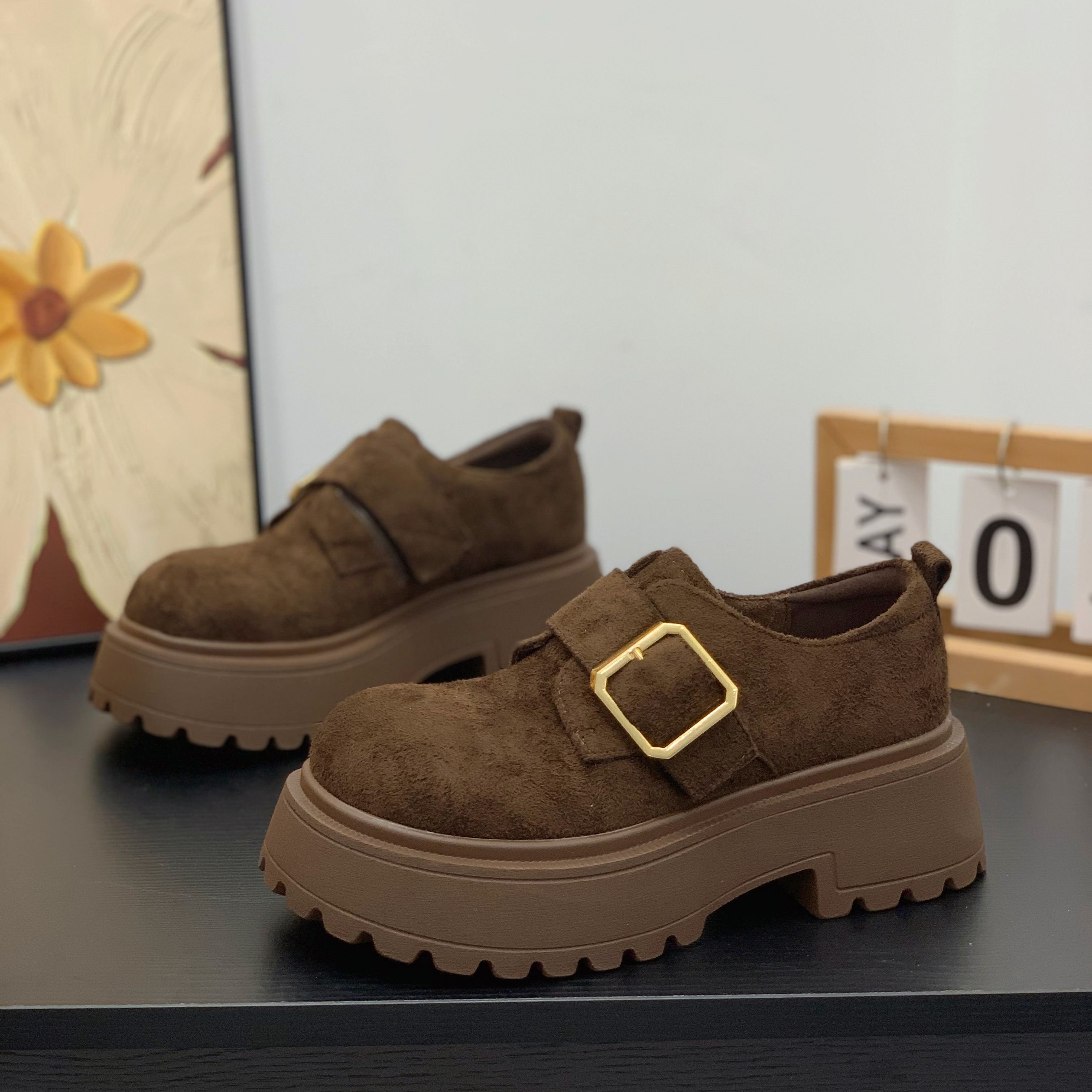 磨砂绒面松糕厚底勃肯鞋女2025秋冬新款丑萌大头鞋魔术贴深口单鞋,女鞋,勃肯鞋/软木鞋,淘宝优惠券,粉丝福利购,淘宝优惠卷