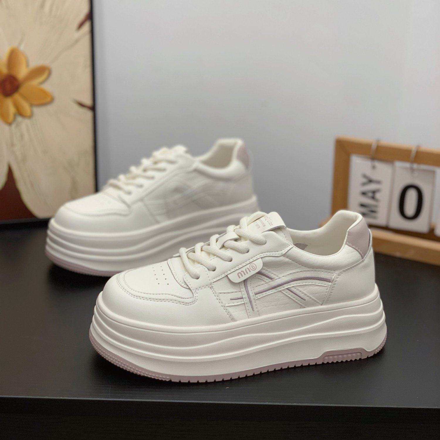 百搭减龄真皮小白鞋女2026春季新款显腿长厚底松糕鞋时尚休闲板鞋,女鞋,松糕（摇摇）鞋,淘宝优惠券,粉丝福利购,淘宝优惠卷