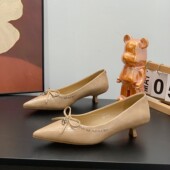 小众设计感蝴蝶结尖头高跟鞋 复古小猫跟浅口单鞋 女2026春新款 法式