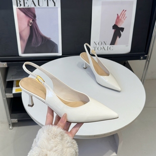 气质尖头包头凉鞋女2026春夏新款细跟漆皮高跟6cm高级感后空单鞋