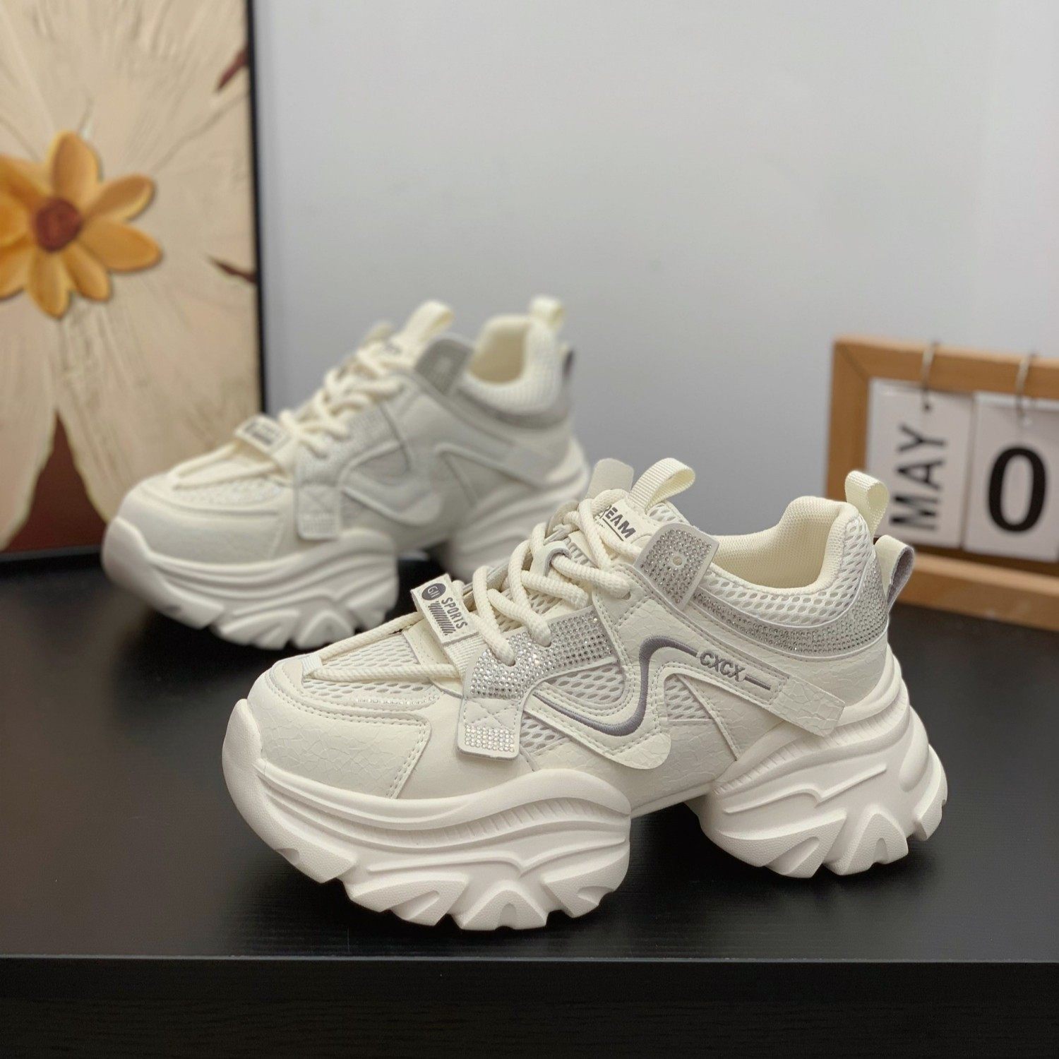 复古灰色高级感真皮老爹鞋女2026春季新款小个子显腿长厚底运动鞋,女鞋,老爹鞋,淘宝优惠券,粉丝福利购,淘宝优惠卷