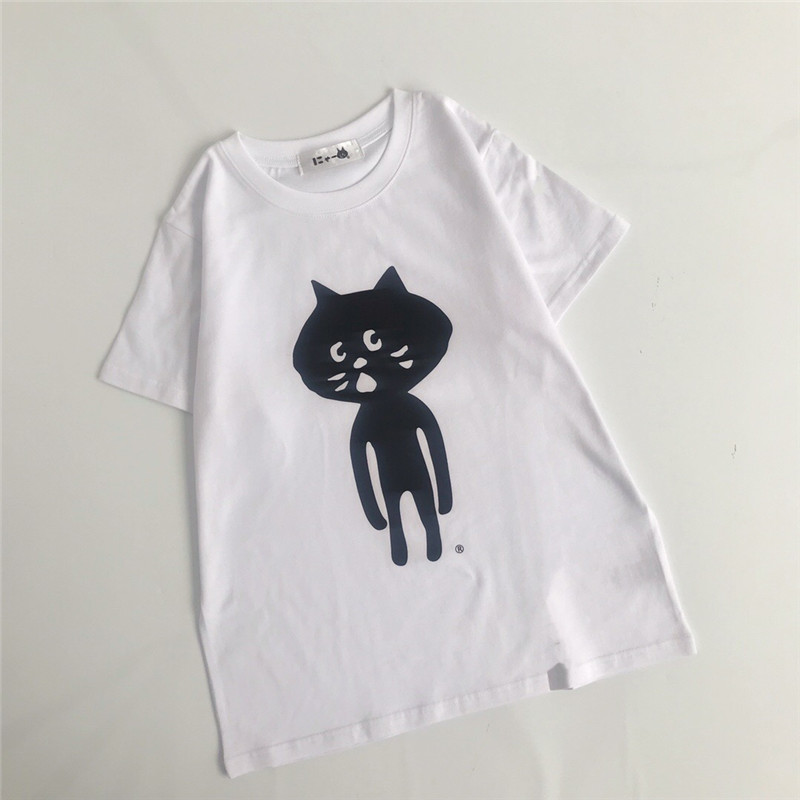 thumbnail for Parent-Child Style! Japanese Ne Surprise Cat Net Summer New Basic Cat T-Shirt for Girls and Children