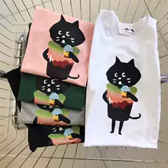 Japanese Style 26 Summer New Arrival Surprise Cat Bubble Tea Short-Sleeve T-Shirt Casual Versatile Age-Reducing Couple Unisex