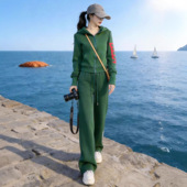 洋气设计感跑步阔腿裤 时尚 两件套 女春秋2025新款 欧货休闲运动套装