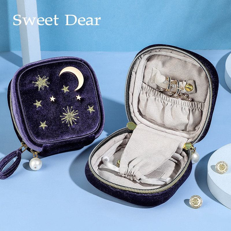 方形丝绒布艺便携式首饰盒收纳包