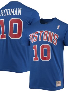 美国代购正品Mitchell & Ness活塞队托马斯T恤罗德曼球员短袖