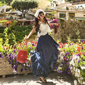 度假风荷叶边开叉不规则蓝色波点半身裙 法式 麦叙原创 卡布里