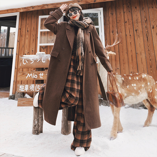 麦叙《暖栗时光》复古棕咖色高级感气质毛呢外套女秋冬长款大衣