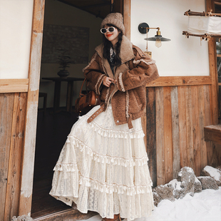 麦叙原创《摩卡乐章》美式复古棕色仿羊羔毛皮毛一体皮衣外套