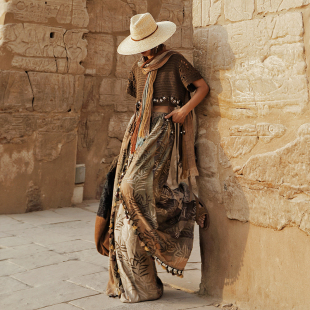 麦叙原创《丛林奇遇》流浪波嬉风复古印花假两件流苏阔腿裙裤长裤