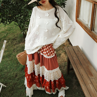 法式重工立体花镂空针织衫罩衫