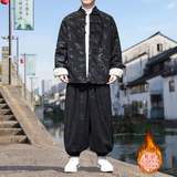 新中式L盘扣树叶暗花灯芯绒羊羔毛夹克棉衣套装男TZ52-P203控238，男装棉衣，电商A005