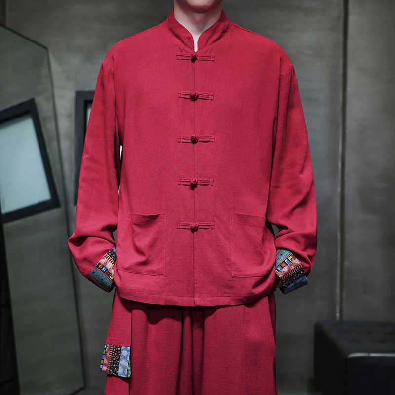 新中式风M民族风盘扣亚麻棉麻衬衫夹克外套男JK22-P75控88，男装夹克，电商A005