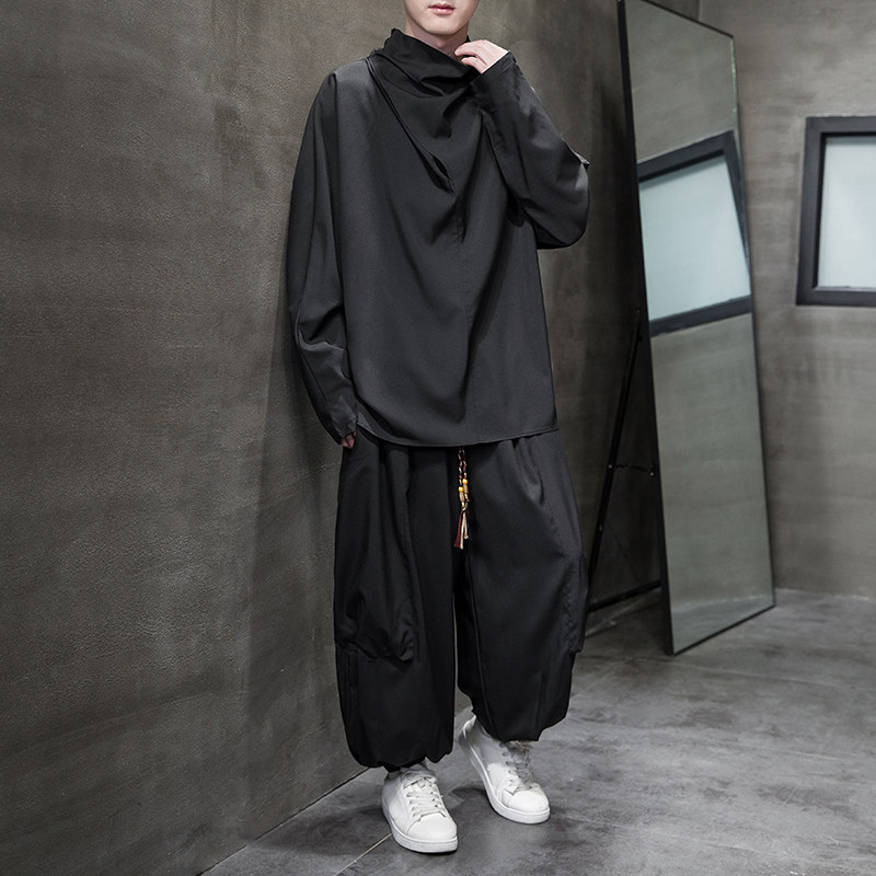 新中式B不规则领堆堆领t恤工装机能大口袋裤套装男TZ29-P120控138，男装T恤，电商A005